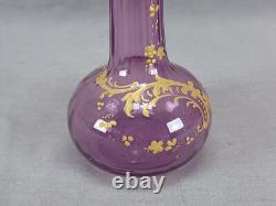 Antique French Legras Raised Gold Floral Scrollwork Purple Glass Vase