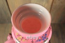 Antique French Lidded Vase Opaline Urn Pink Enamel Hand Painted Bohemian Glass