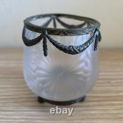 Antique French Miniature Frosted Glass With Metal Setting Vase, Circa 1900