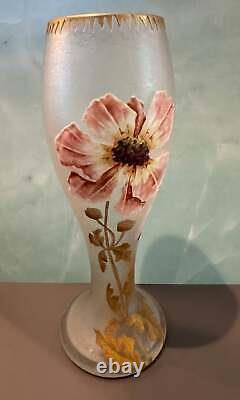 Antique French Montjoye vase enameled flowers, St Denis, Legras, L & Cie