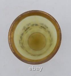 Antique French Opaline Chartreuse Yellow Gilt Hand Painted Footed Glass Vase
