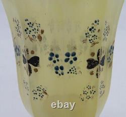 Antique French Opaline Chartreuse Yellow Gilt Hand Painted Footed Glass Vase