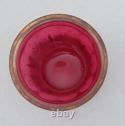Antique French Opaline Clambroth Cranberry / Ruby Red Gilt Glass Vase