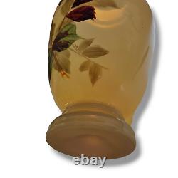 Antique French Opaline Glass Beige Brown Vase Floral Hand Painted Set of (2)