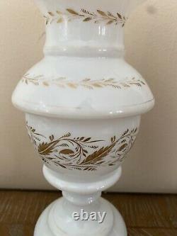 Antique French Opaline Glass Hand Painted Vase