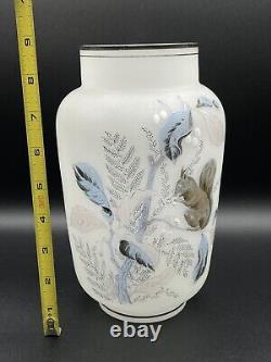 Antique French Opaline Glass Vase Hand Painted Squirrel Design Art Nouveau