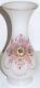 Antique French Opaline Glass Vase Jeweled Enamel White Pink with Gold Trim