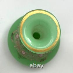 Antique French Opaline Glass Vase/Perfume Bottle Green Uranium Enameled