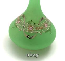 Antique French Opaline Glass Vase/Perfume Bottle Green Uranium Enameled