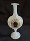 Antique French Opaline Glass Vase White w Black Cameo and Gold Trim