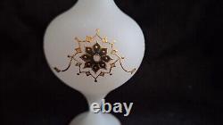 Antique French Opaline Glass Vase White w Black Cameo and Gold Trim