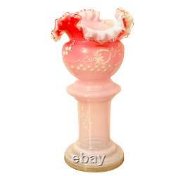 Antique French Opaline Hand Painted Rose Art Glass Epergne Vase 91/2 inches