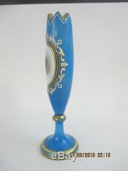 Antique French Opaline Miniature Glass Portrait Bud Vase
