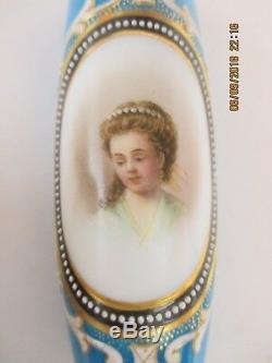 Antique French Opaline Miniature Glass Portrait Bud Vase