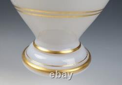 Antique French Opaline Rolled Rim Glass Vases Enameled Roses Gold Baccarat White