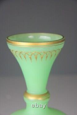 Antique French Opaline Satin Uranium Glass Gilt Painted 14 Vase GLOWS