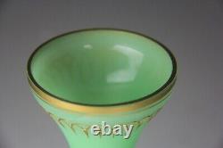 Antique French Opaline Satin Uranium Glass Gilt Painted 14 Vase GLOWS