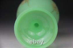 Antique French Opaline Satin Uranium Glass Gilt Painted 14 Vase GLOWS