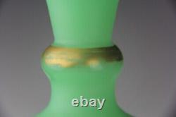 Antique French Opaline Satin Uranium Glass Gilt Painted 14 Vase GLOWS