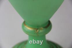 Antique French Opaline Satin Uranium Glass Gilt Painted 14 Vase GLOWS