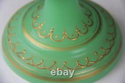 Antique French Opaline Satin Uranium Glass Gilt Painted 14 Vase GLOWS