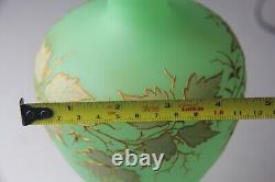 Antique French Opaline Satin Uranium Glass Gilt Painted 14 Vase GLOWS