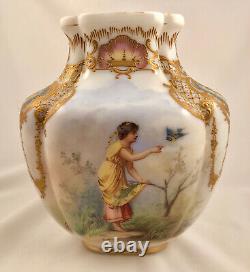 Antique French Opaline Vase, Scenic, Enameled, 19th C