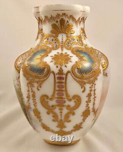 Antique French Opaline Vase, Scenic, Enameled, 19th C