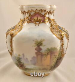 Antique French Opaline Vase, Scenic, Enameled, 19th C