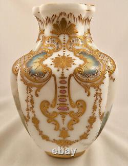 Antique French Opaline Vase, Scenic, Enameled, 19th C