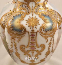 Antique French Opaline Vase, Scenic, Enameled, 19th C