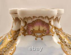 Antique French Opaline Vase, Scenic, Enameled, 19th C