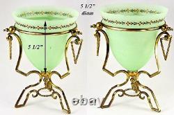 Antique French Opaline Vase in Ormolu Casement, 8.5 Tall, Enameled Green Glass