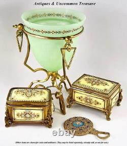 Antique French Opaline Vase in Ormolu Casement, 8.5 Tall, Enameled Green Glass