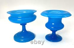 Antique French Pair of Blue Opaline Vase and Sweet Meat Vase