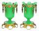 Antique French Palais Royal Green Opaline Glass Bronze Ormolu Mounted Vases