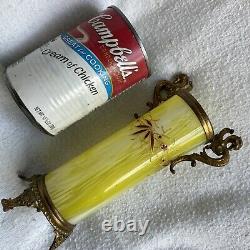 Antique French Pale Yellow Glass Ormolu Vase Gilt Dragon Handles 9 Signed Fillh