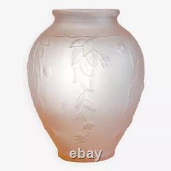 Antique French Pink Frosted Satin Glass Art Deco Vase 12 Art Nouveau Large