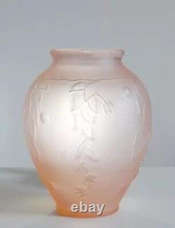 Antique French Pink Frosted Satin Glass Art Deco Vase 12 Art Nouveau Large