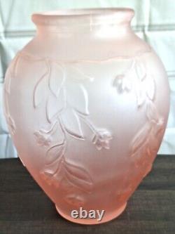 Antique French Pink Frosted Satin Glass Art Deco Vase 12 Art Nouveau Large
