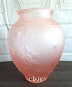 Antique French Pink Frosted Satin Glass Art Deco Vase 12 Art Nouveau Large