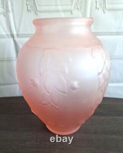 Antique French Pink Frosted Satin Glass Art Deco Vase 12 Art Nouveau Large