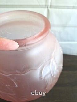 Antique French Pink Frosted Satin Glass Art Deco Vase 12 Art Nouveau Large