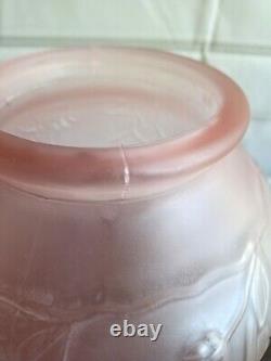 Antique French Pink Frosted Satin Glass Art Deco Vase 12 Art Nouveau Large