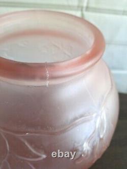 Antique French Pink Frosted Satin Glass Art Deco Vase 12 Art Nouveau Large