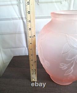 Antique French Pink Frosted Satin Glass Art Deco Vase 12 Art Nouveau Large