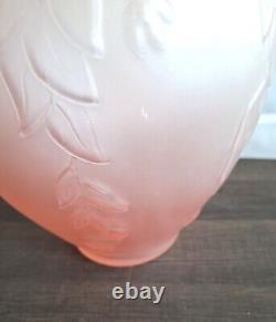 Antique French Pink Frosted Satin Glass Art Deco Vase 12 Art Nouveau Large