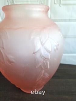 Antique French Pink Frosted Satin Glass Art Deco Vase 12 Art Nouveau Large