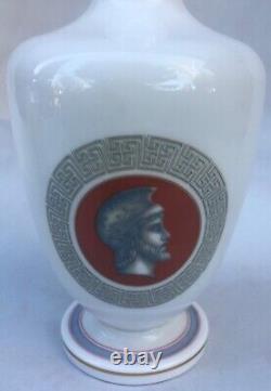 Antique French Porcelain Roman Soldiers Art Glass Vase Carafe