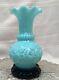 Antique French Portieux Vallerysthal Blue Opaline Milk Glass Vase 8 Tall 1900's